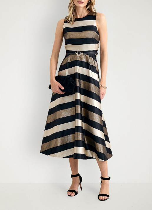 Phase Eight Delicia midi jurk met streepprint - voorkant 2 multicolor