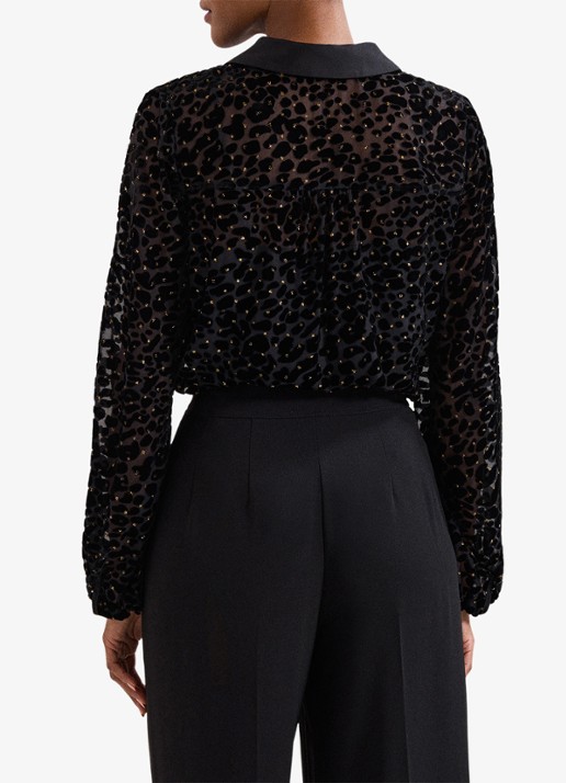Phase Eight Della semi-transparante blouse met flockprint - achterkant 8 zwart
