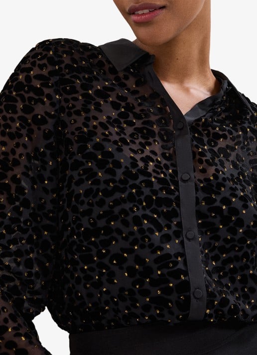 Phase Eight Della semi-transparante blouse met flockprint - detail 4 zwart