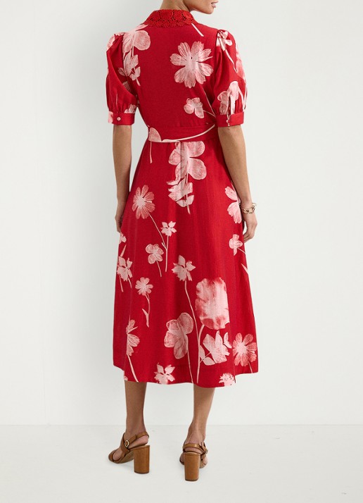 Phase Eight Delphine midi jurk met bloemenprint - achterkant 8 rood