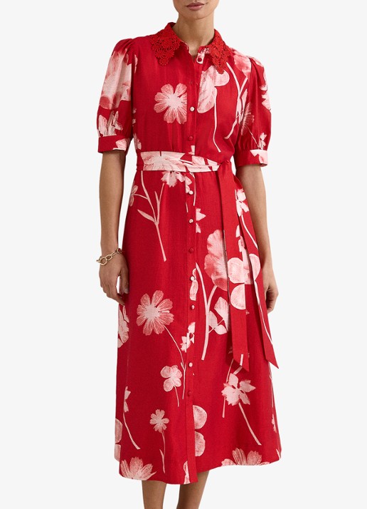 Phase Eight Delphine midi jurk met bloemenprint - detail rood