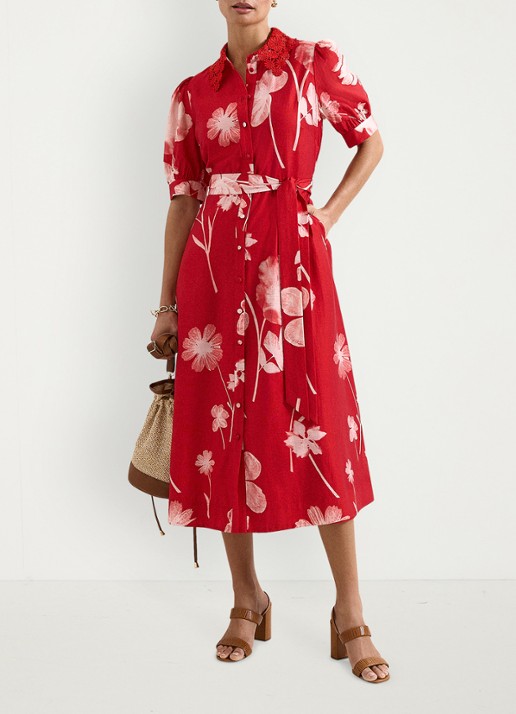 Phase Eight Delphine midi jurk met bloemenprint - voorkant 7 rood