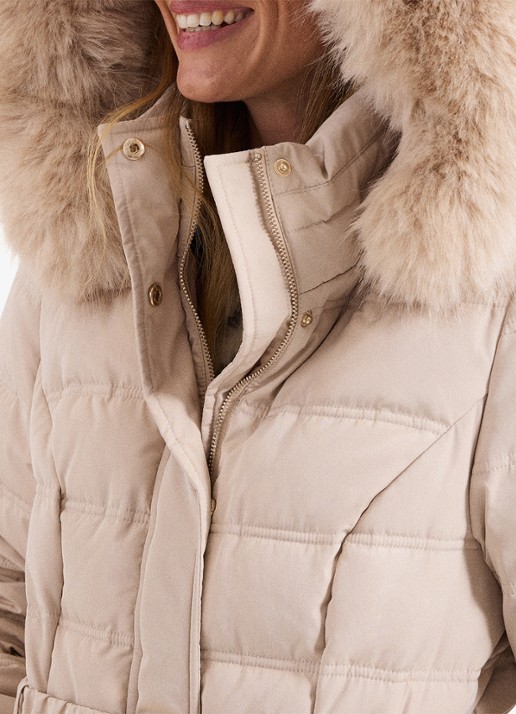 Phase Eight Dixie puffer jas met afneembare imitatiebontkraag - detail 7 gebroken wit