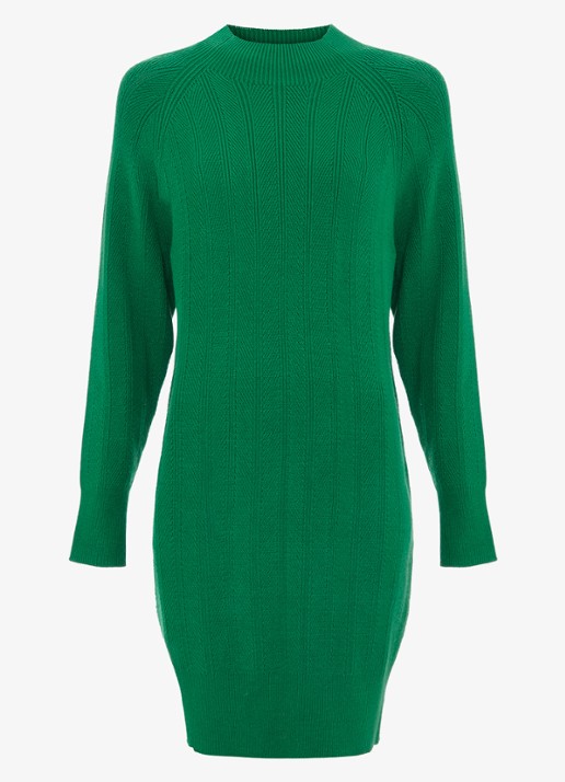 Phase Eight Eleana grofgebreide midi trui-jurk met vleermuismouw - voorkant groen