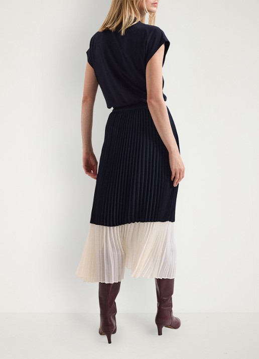 Phase Eight Eleanor midi rok met plooien - achterkant donkerblauw