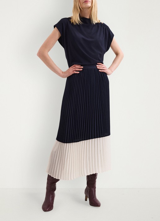 Phase Eight Eleanor midi rok met plooien - voorkant 3 donkerblauw