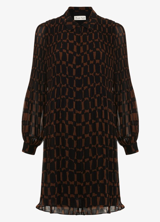 Phase Eight Ella mini tuniekjurk met grafische print - voorkant bruin