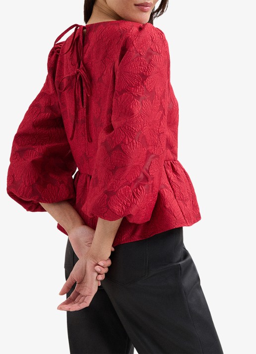 Phase Eight Ellis top met bloemenprint - achterkant 6 donkerrood