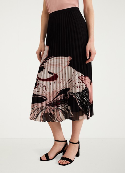 Phase Eight Elmina midi rok met bladprint en plissé