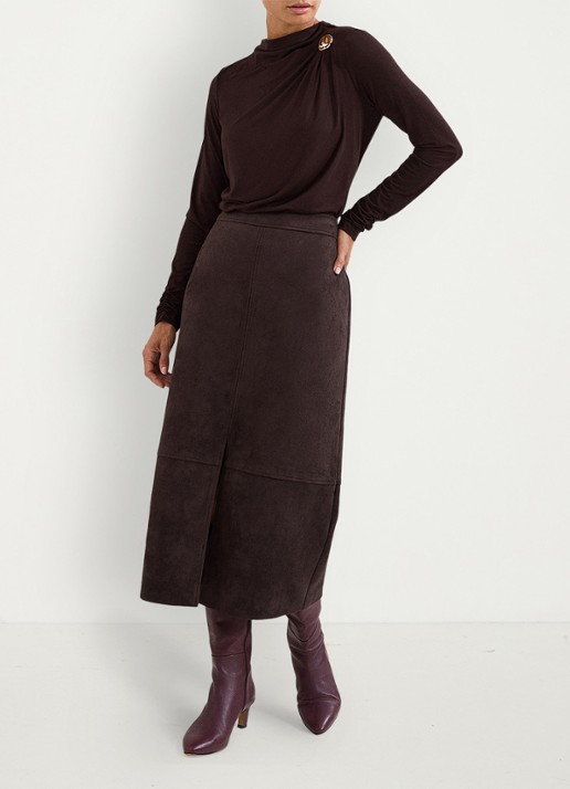 Phase Eight Elodie midi rok met split - voorkant 7 bruin