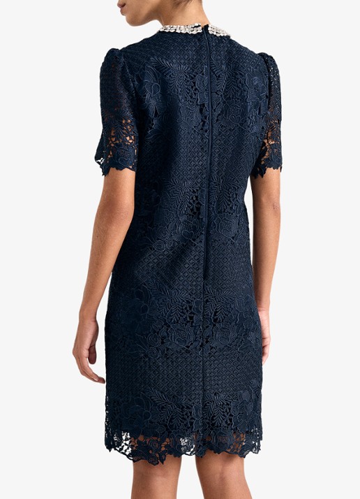 Phase Eight Eloise mini jurk van kant - achterkant 3 blauw