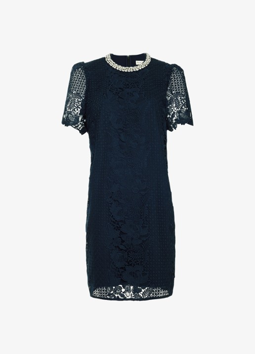 Phase Eight Eloise mini jurk van kant - voorkant blauw