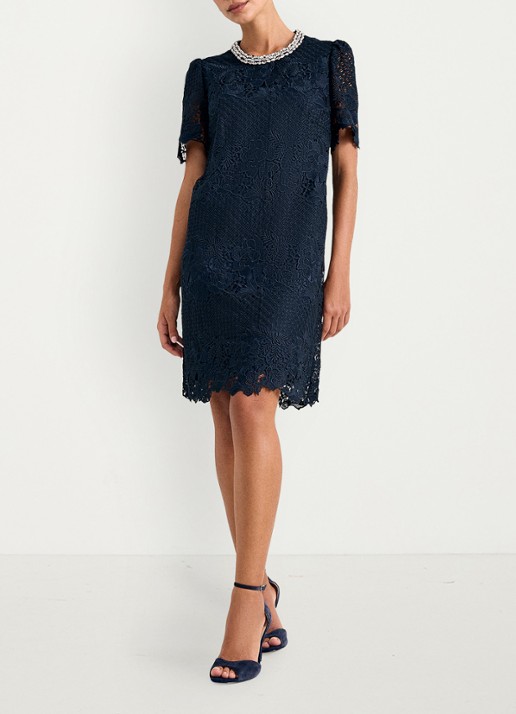 Phase Eight Eloise mini jurk van kant - voorkant 2 blauw