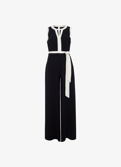 Phase Eight Elowen wide fit jumpsuit net strikceintuur - voorkant zwart