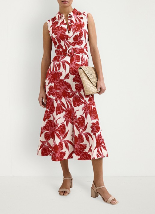 Phase Eight Elspeth midi jurk met bloemenprint - voorkant 2 rood