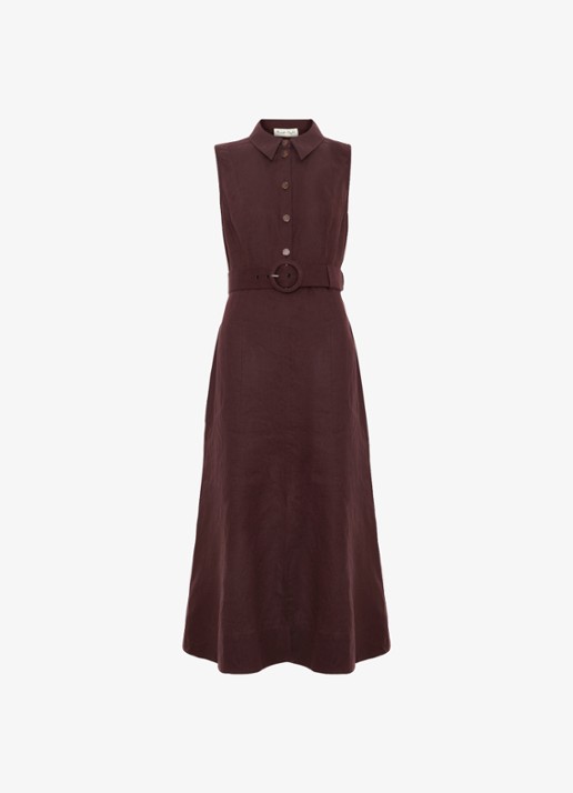Phase Eight Elspeth midi jurk met ceintuur - voorkant 3 chocoladebruin