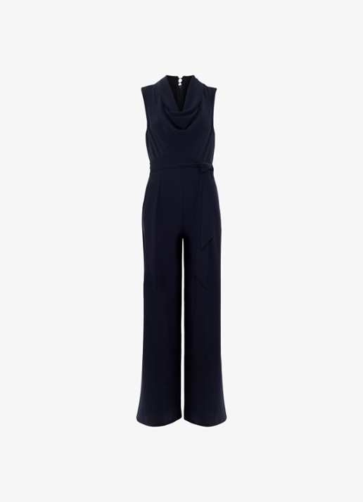 Phase Eight Emry wide fit jumpsuit met strikceintuur - voorkant blauw