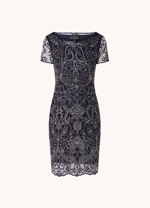 Phase Eight Esme semi-transparante mini jurk met paisley dessin - voorkant 2 donkerblauw