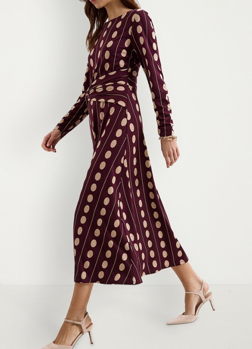 Phase Eight Eugenie maxi jurk met stippenprint - detail 5 bordeauxrood