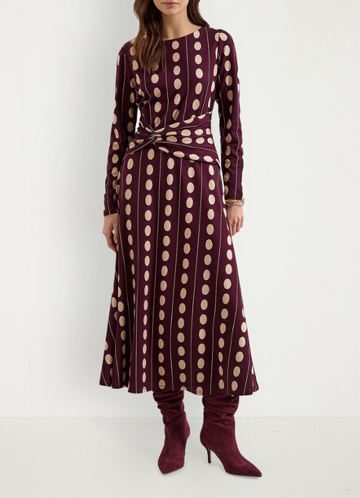 Phase Eight Eugenie maxi jurk met stippenprint - voorkant 8 bordeauxrood