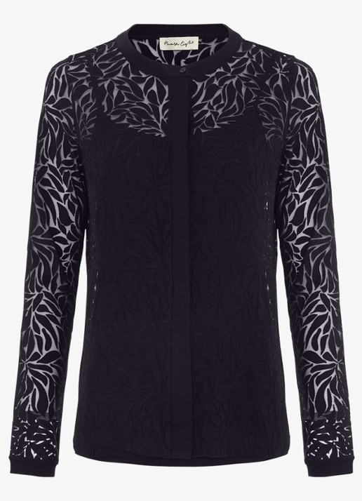 Phase Eight Fern Burnout semi-transparante top met bladprint - voorkant 2 blauw