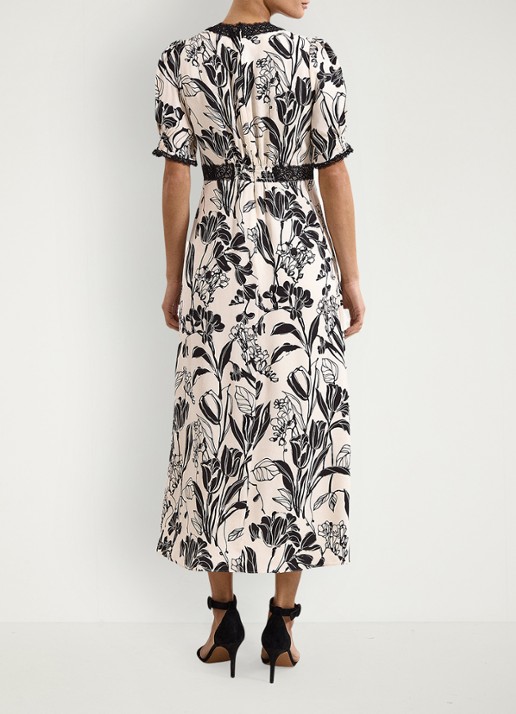 Phase Eight Feyre midi jurk van satijn met bloemenprint - achterkant 8 donkerblauw