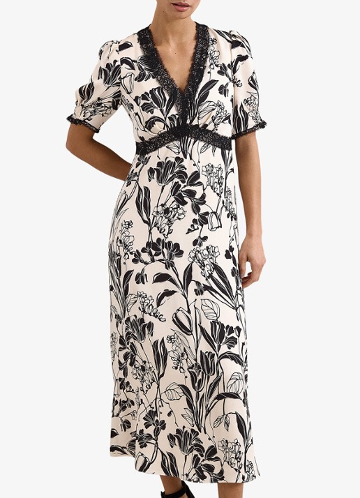 Phase Eight Feyre midi jurk van satijn met bloemenprint