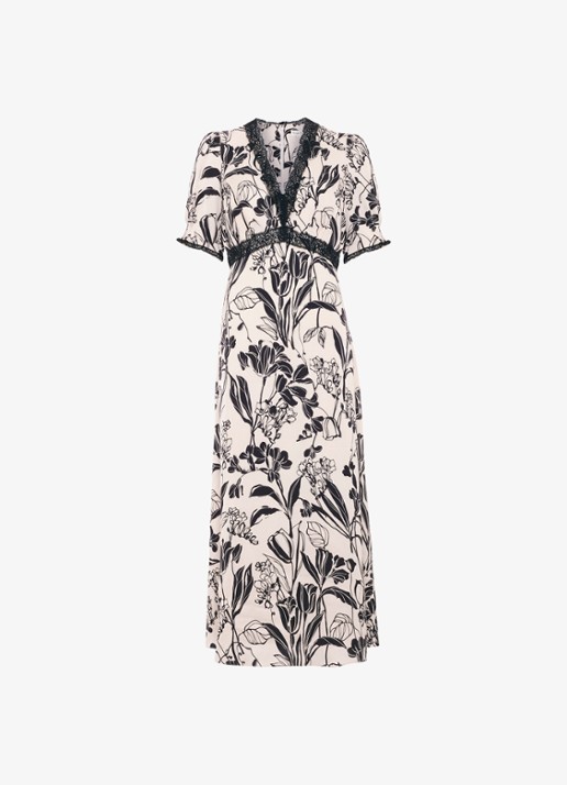 Phase Eight Feyre midi jurk van satijn met bloemenprint - voorkant donkerblauw