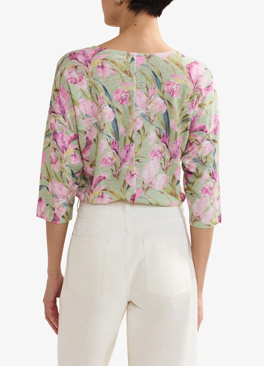 Phase Eight Flossie top van linnen met bloemenprint - achterkant 8 lindegroen