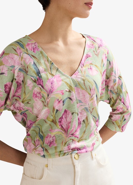 Phase Eight Flossie top van linnen met bloemenprint - detail 4 lindegroen