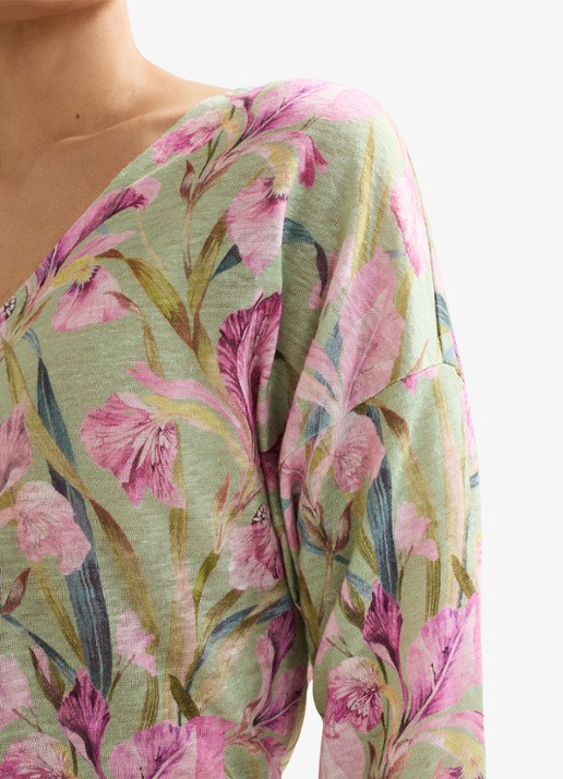 Phase Eight Flossie top van linnen met bloemenprint - detail 5 lindegroen