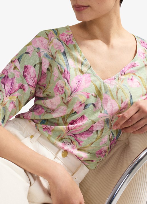 Phase Eight Flossie top van linnen met bloemenprint - detail 6 lindegroen