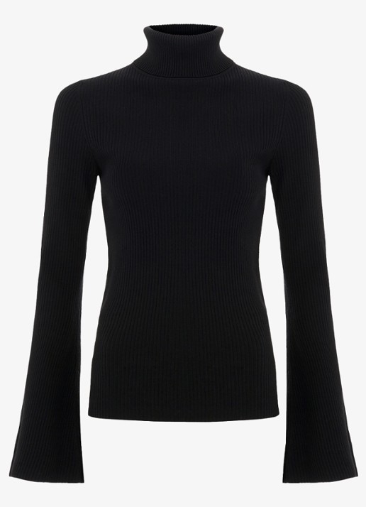 Phase Eight Fran ribgebreide coltrui met stretch - voorkant zwart