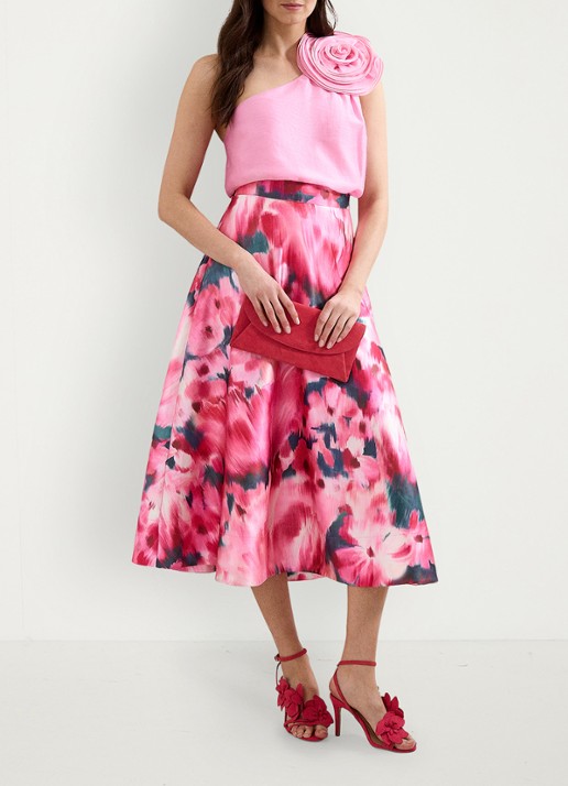 Phase Eight Freyja midi rok met bloemenprint - voorkant 2 roze