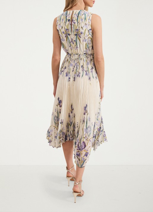 Phase Eight Georgiana mouwloze midi jurk met bloemenprint en plissé - achterkant 8 creme
