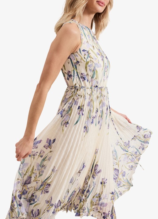 Phase Eight Georgiana mouwloze midi jurk met bloemenprint en plissé - detail 6 creme