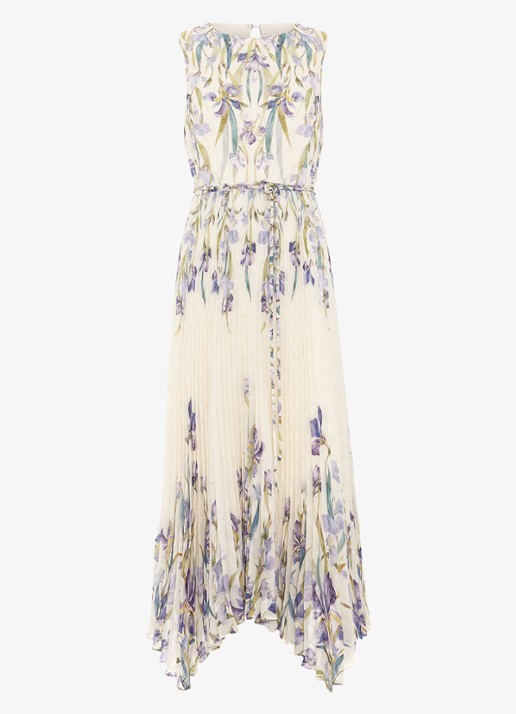 Phase Eight Georgiana mouwloze midi jurk met bloemenprint en plissé - voorkant 6 creme