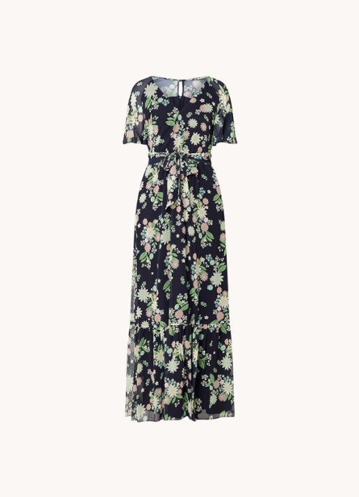 Phase Eight Georgie semi-transparante maxi tuniekjurk met bloemenprint - voorkant 2 donkerblauw