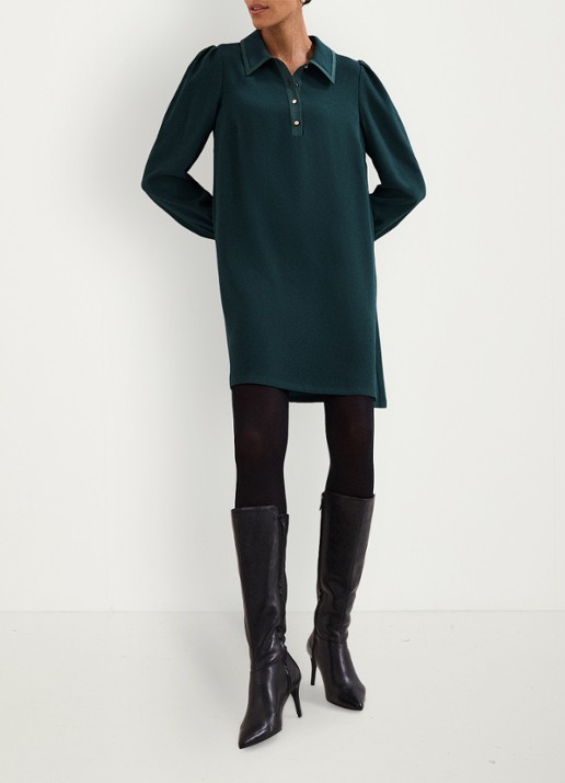 Phase Eight Gina mini tuniekjurk met ballonmouw - voorkant 2 donkergroen