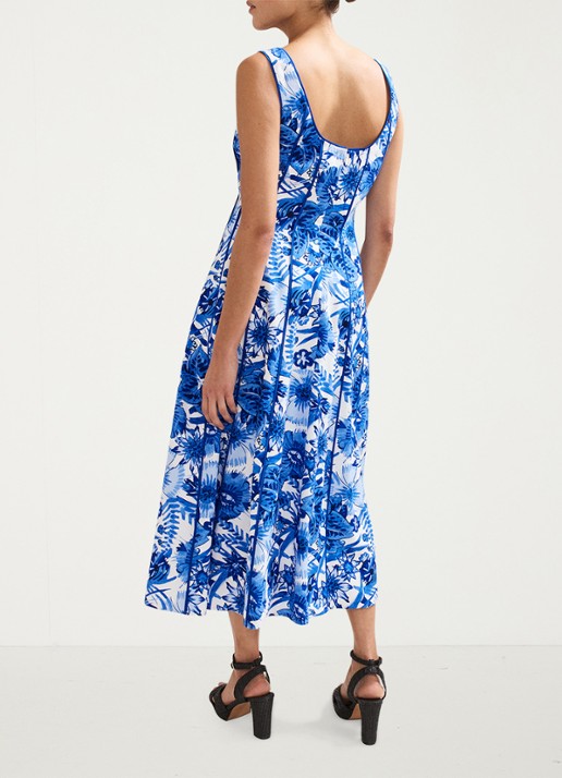 Phase Eight Goldie mouwloze midi jurk met bloemenprint - achterkant 7 blauw