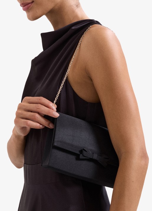Phase Eight Grosgrain clutch met afneembare schouderriem - voorkant 7 zwart