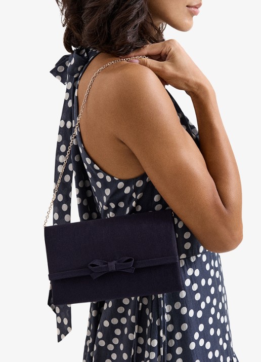 Phase Eight Grosgrain clutch met strikdetail  - voorkant 2 donkerblauw
