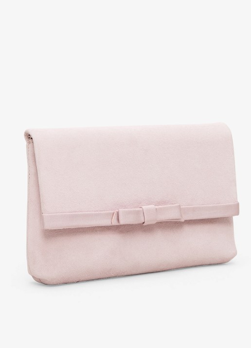 Phase Eight Grosgrain clutch van suède  - detail 3 lichtroze
