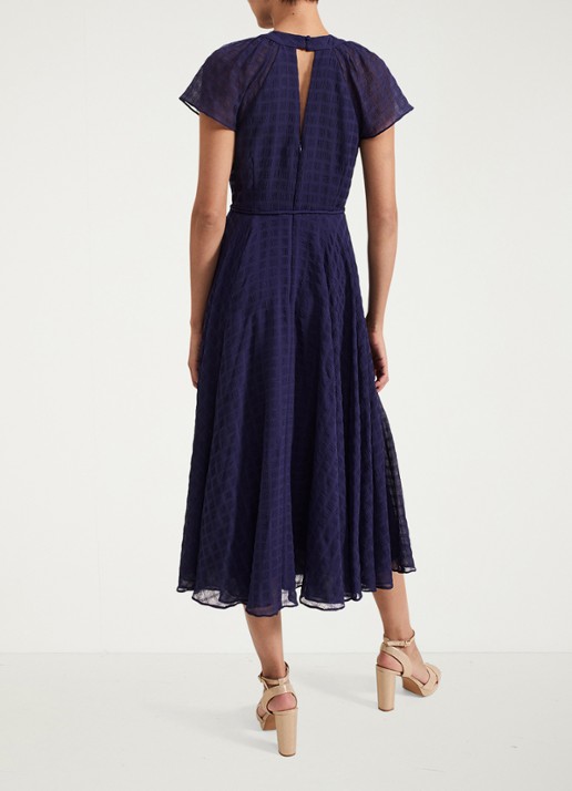 Phase Eight Gwen midi jurk met structuur en strikceintuur - achterkant 8 donkerblauw