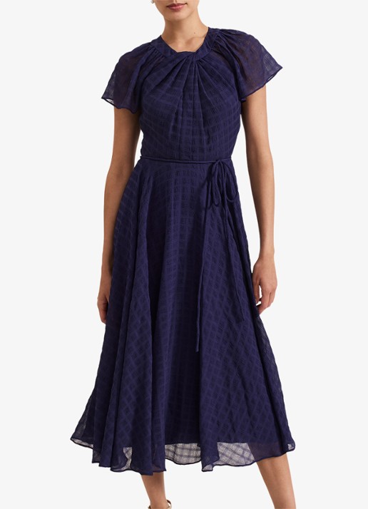Phase Eight Gwen midi jurk met structuur en strikceintuur