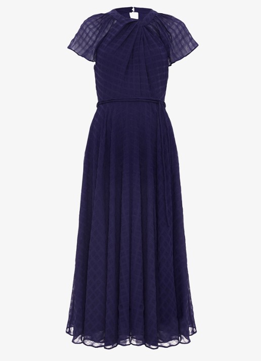 Phase Eight Gwen midi jurk met structuur en strikceintuur - voorkant donkerblauw