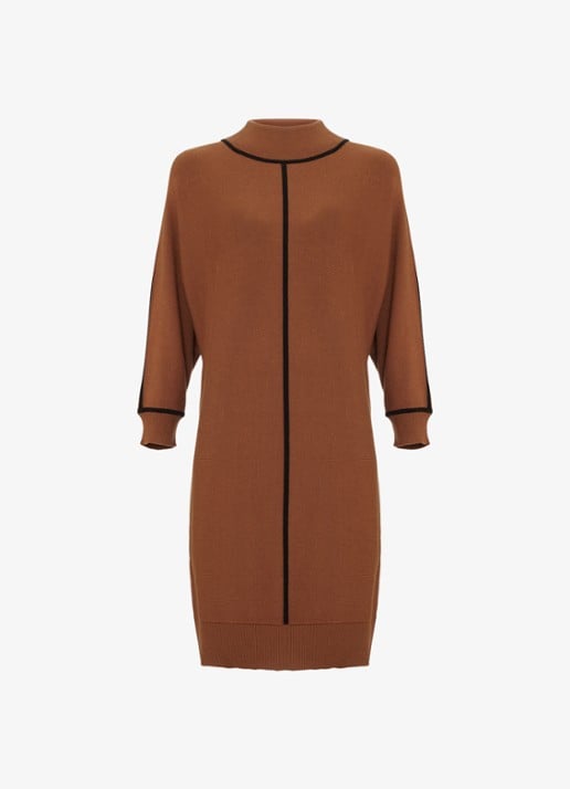 Phase Eight Hallie fijngebreide midi jurk - voorkant 7 bruin