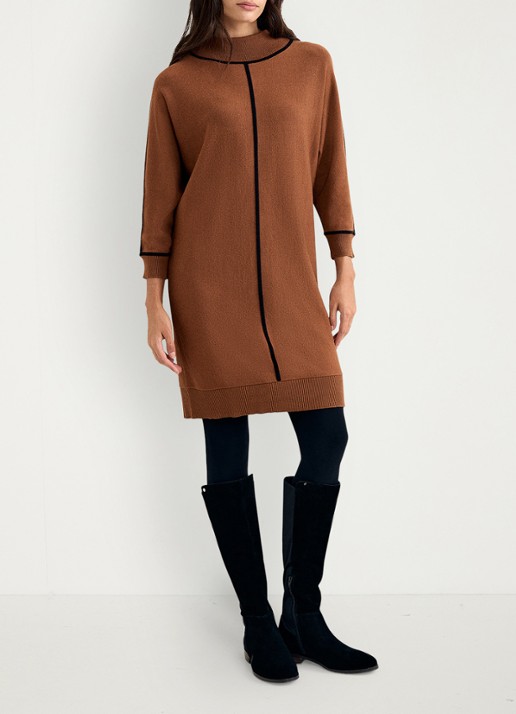 Phase Eight Hallie fijngebreide midi jurk - voorkant 8 bruin