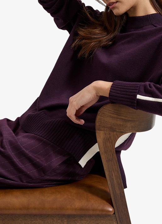 Phase Eight Hallie fijngebreide trui met gestreept detail - detail 2 aubergine