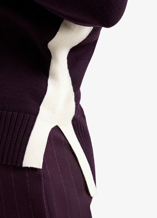 Phase Eight Hallie fijngebreide trui met gestreept detail - detail 3 aubergine
